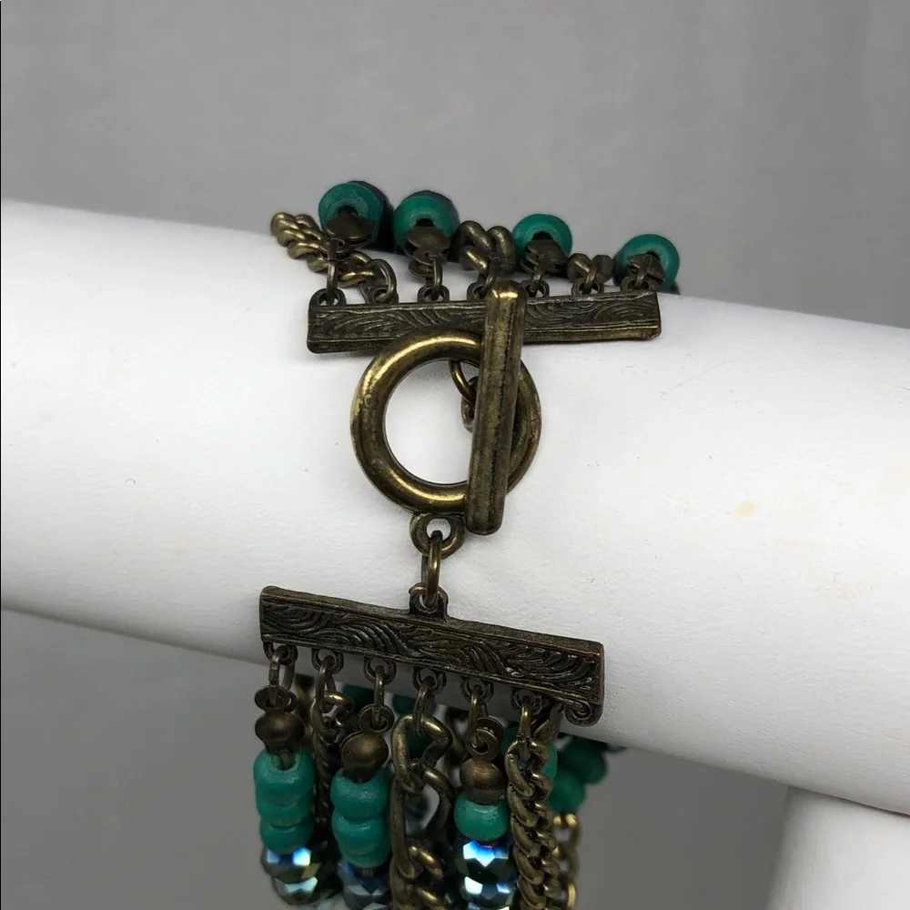 Multi-Strand Turquoise Tone Beaded Chain Bracelet - Unbranded - Picture 5 of 7